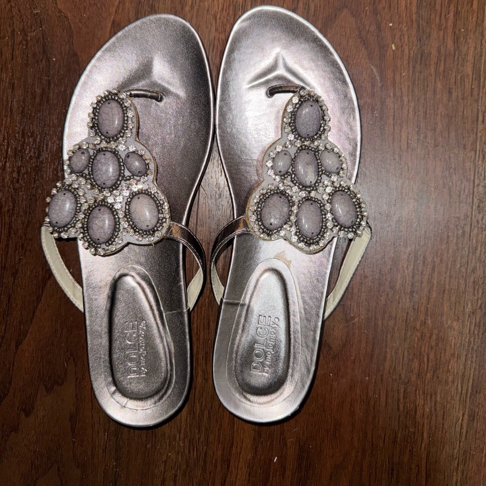 Mojo Moxy Metallic Sandals with Gem Accents